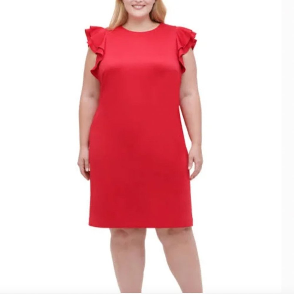Tommy Hilfiger Red ruffle Cap Sleeve Sheath Dress Size 22W 4th of July Dress
